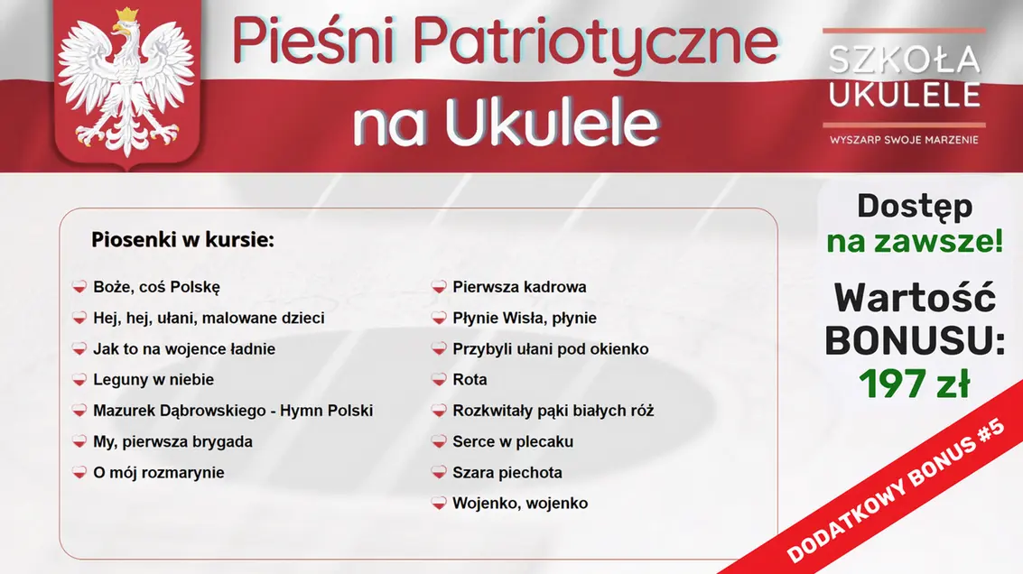 Szkoła Ukulele 1 BONUS Pieśni Patriotyczne na ukulele Szkoła Ukulele 1 BONUS Pieśni Patriotyczne na ukulele